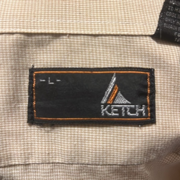 Ketch tan/cream baby check mens long sleeve shirt. Epaulets on shoulder - Picture 8 of 9